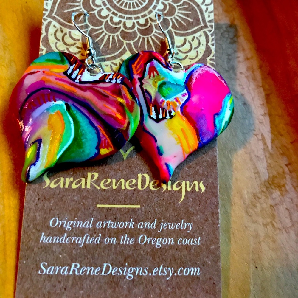 Flowing Hearts- Hand painted earrings